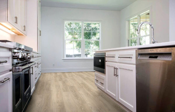 Blond board kitchen floor