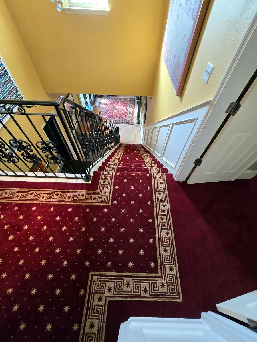 Landing carpet made from rug