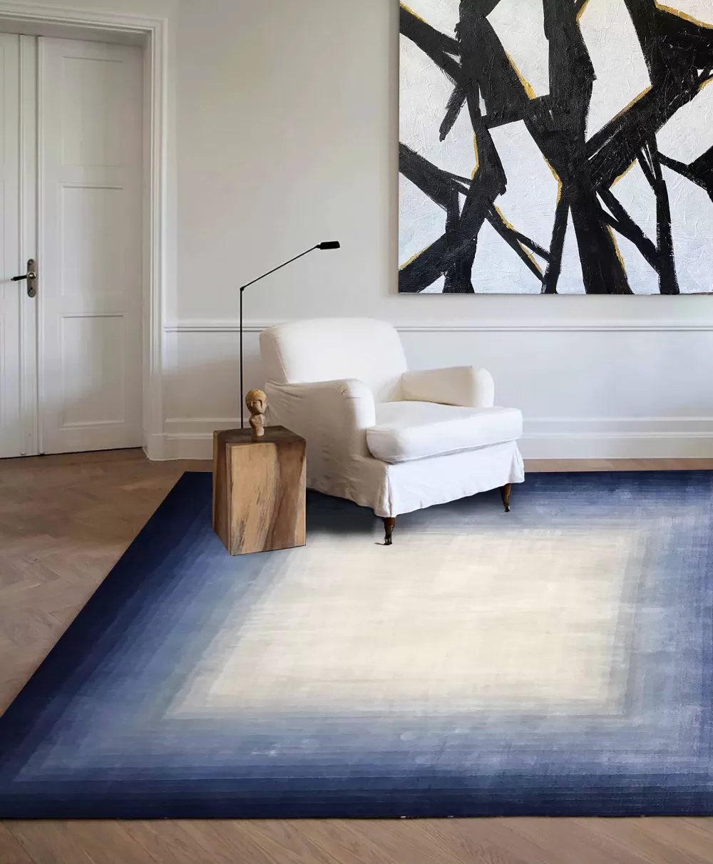Ombre rug in blue and cream.