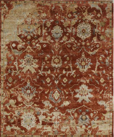 Antiqued traditional patterned rug in red