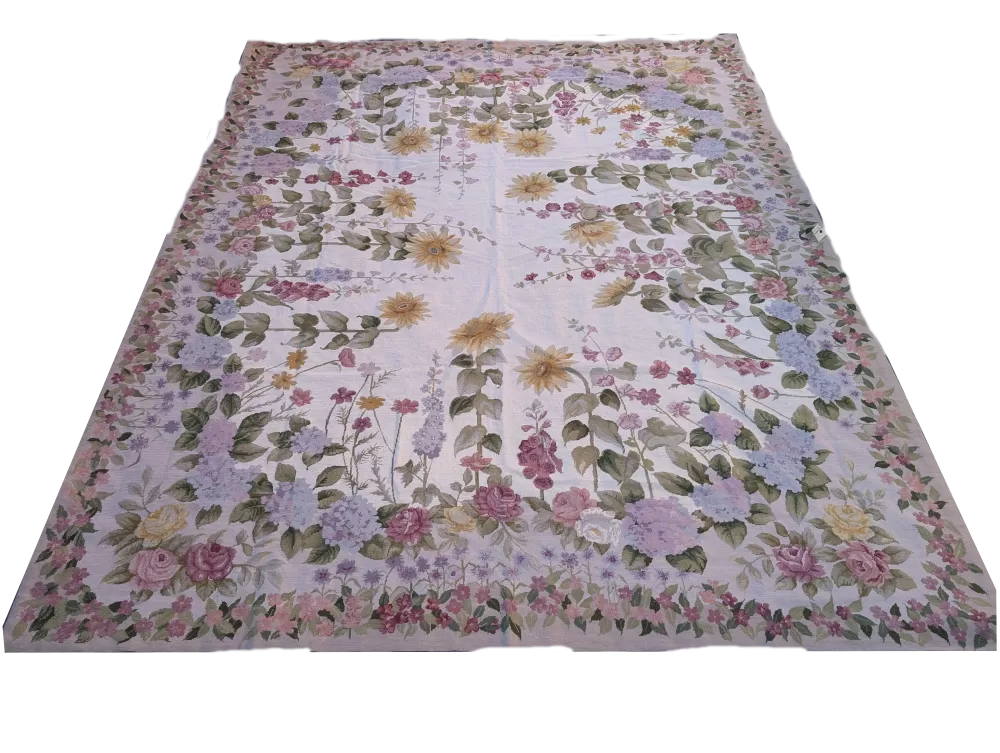 Soleil 8 x 10, wool needlepoint, hand-knotted rug.