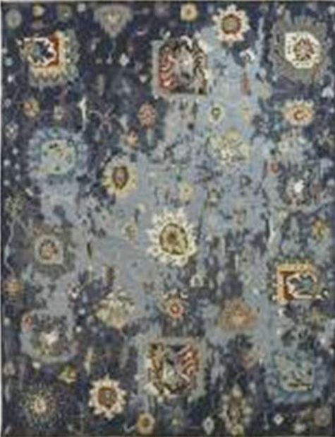 Transitional festive rug in blue