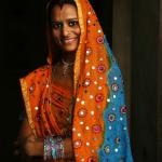 Beautiful orange and blue sari
