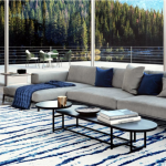 Pizzazz white, black rug with blue accents.