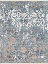 Blue rug with faded aged faded design